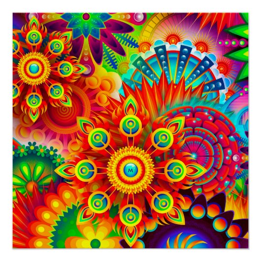 Neon Psychedelic Abstraktes Cooles Niedliches Frak Poster (Vorderseite)