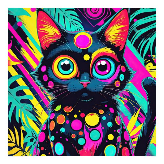 ✨ Neon Psychedelic Cat – Pop Art Design 🎨🐱 Fotodruck (Vorne)