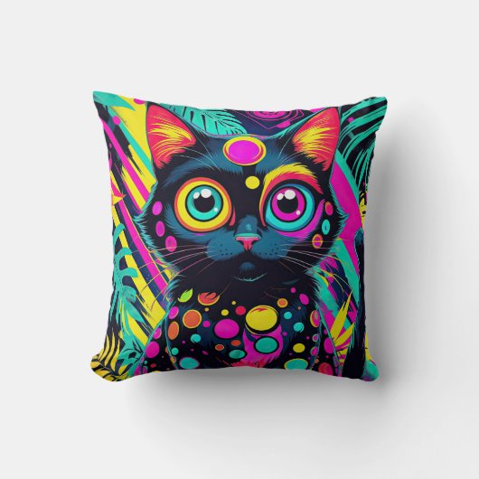 ✨ Neon Psychedelic Cat – Pop Art Design 🎨🐱 Kissen (Vorderseite)