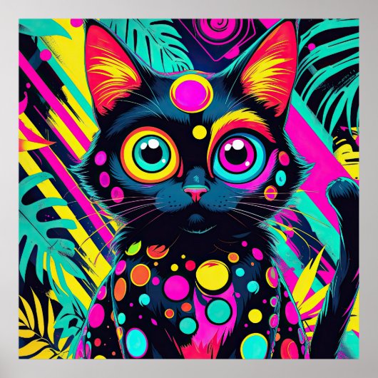✨ Neon Psychedelic Cat – Pop Art Design 🎨🐱 Poster (Vorne)