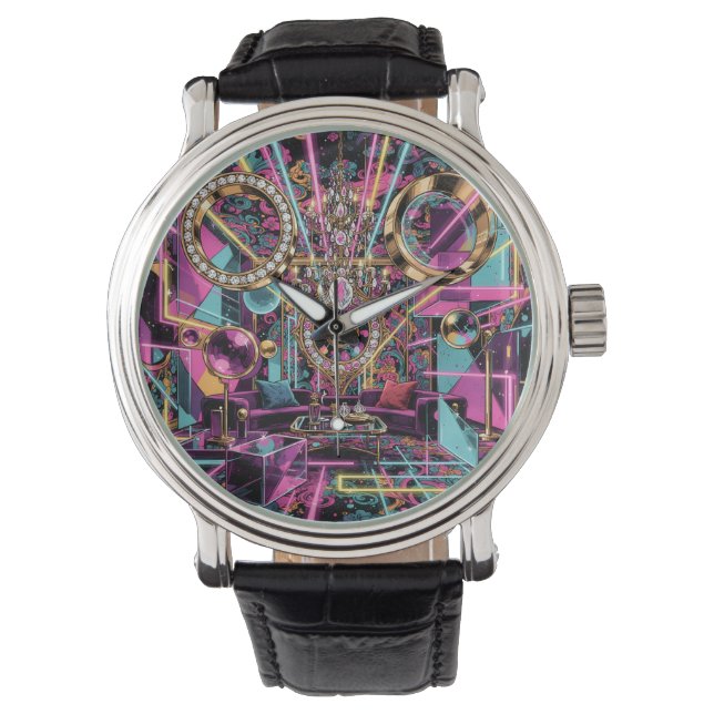 Neon Psychedelic Luxury Lounge Art Armbanduhr (Vorderseite)