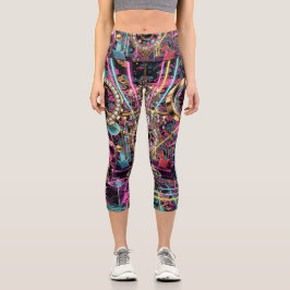 Neon Psychedelic Luxury Lounge Art Capri Leggings
