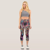 Neon Psychedelic Luxury Lounge Art Capri Leggings (Vorderseite)
