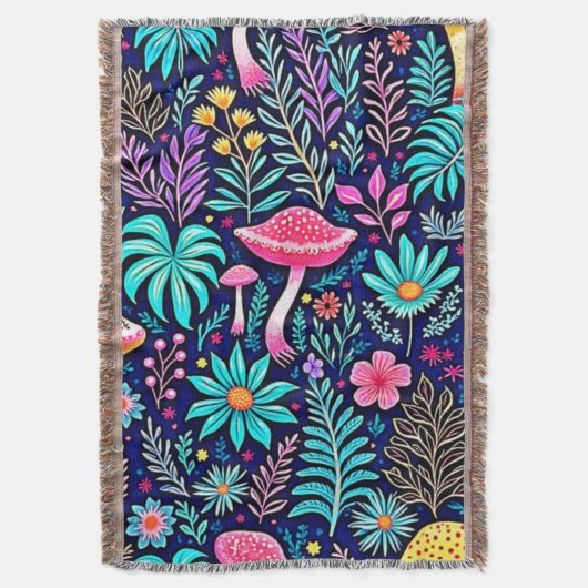 Neon Psychedelic Mushroom Forest Dream Decke (Vorderseite Vertikal)
