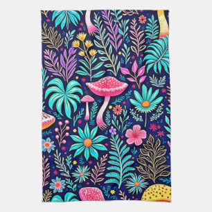 Neon Psychedelic Mushroom Forest Dream Geschirrtuch