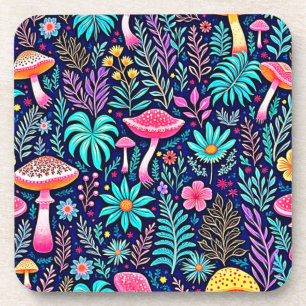 Neon Psychedelic Mushroom Forest Dream Getränkeuntersetzer