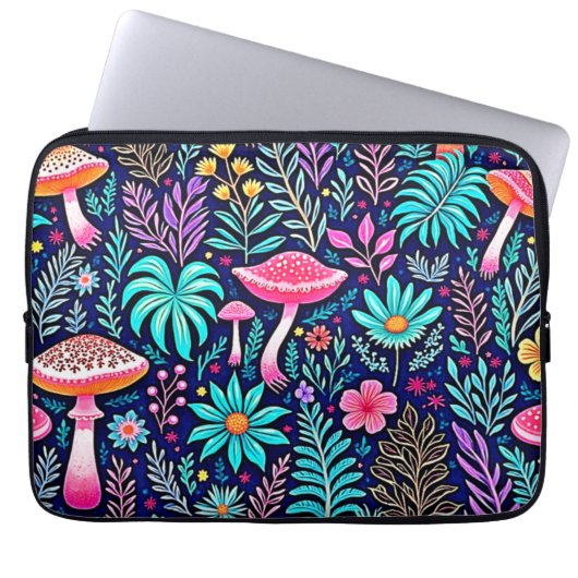 Neon Psychedelic Mushroom Forest Dream Laptopschutzhülle (Vorderseite)