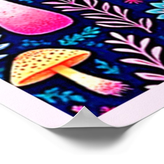 Neon Psychedelic Mushroom Forest Dream Poster (Ecke)