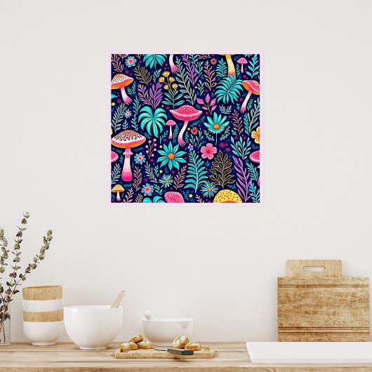 Neon Psychedelic Mushroom Forest Dream Poster (Küche)