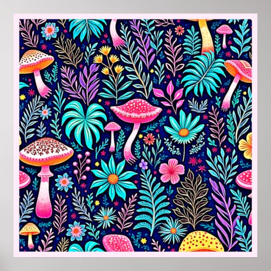 Neon Psychedelic Mushroom Forest Dream Poster (Vorne)