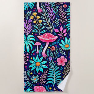 Neon Psychedelic Mushroom Forest Dream Strandtuch