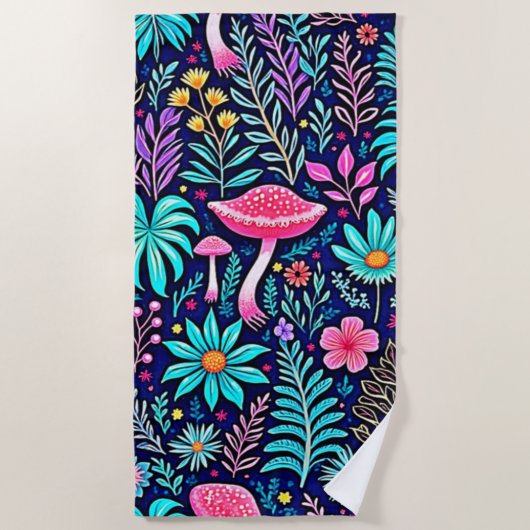 Neon Psychedelic Mushroom Forest Dream Strandtuch (Vorderseite)