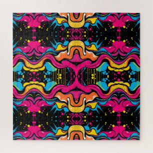 Neon-Psychedelic-Wave-Nahtloses Muster Puzzle