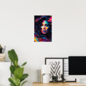 Neon-Psychedelische Frauenporträt Poster (Heimbüro)