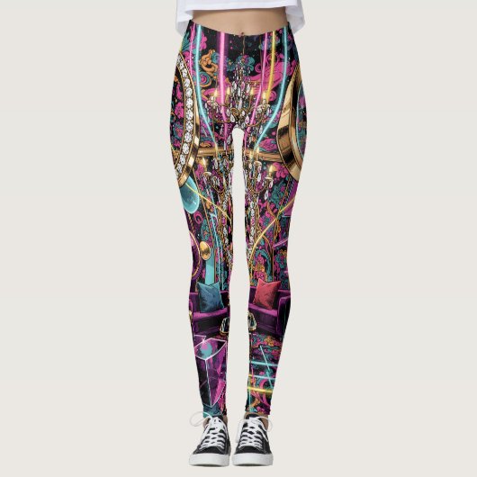Neon-Psychedelische Luxus-Lounge-Kunst Leggings (Vorderseite)