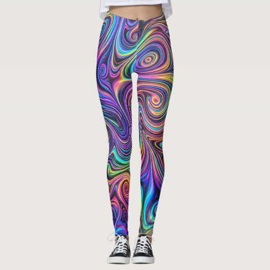 Neon-Psychedelischer-Wirbel-Abstraktes-Muster Leggings (Vorderseite)