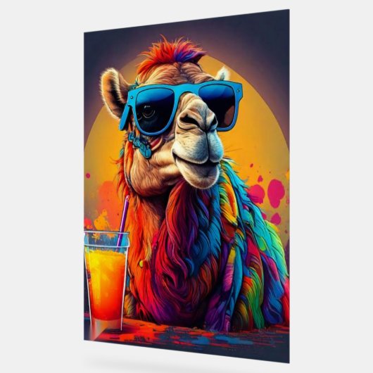 Neon psychedelisches Kamel mit Sonnenbrille Pop Ar Acrylschild (Winkel)