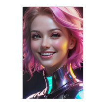 Neon Pulse | Cyberpunk rosa Haare Android Frau Kun