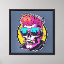 Neon Punk Skull Stretched Canvas Print