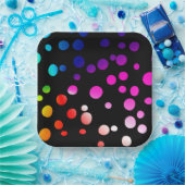 Neon Punkte auf schwarz Pappteller (Party)