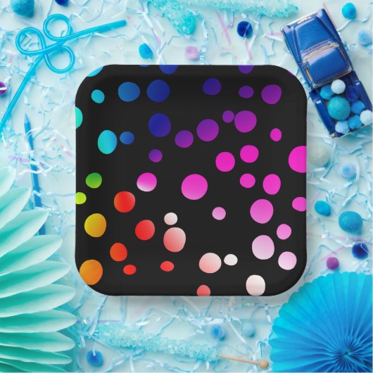 Neon Punkte auf schwarz Pappteller (Party)