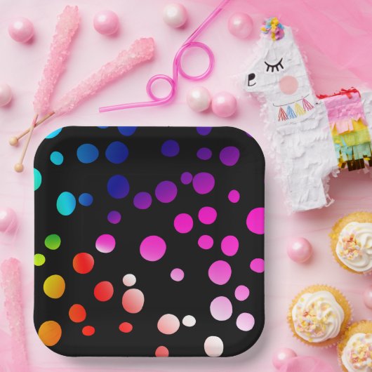 Neon Punkte auf schwarz Pappteller (Party)