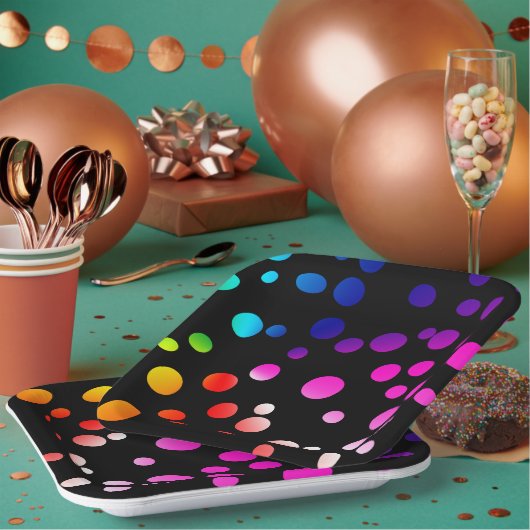 Neon Punkte auf schwarz Pappteller (Multi)