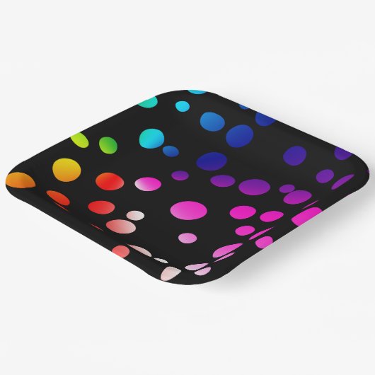 Neon Punkte auf schwarz Pappteller (Gewinkelt)