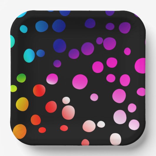 Neon Punkte auf schwarz Pappteller (Vorderseite)