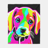 Neon Puppy Pop Art Fleecedecke (Vorderseite)
