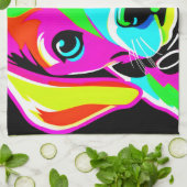 Neon Puppy Pop Art Geschirrtuch (Gefaltet)