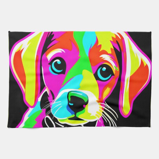 Neon Puppy Pop Art Geschirrtuch (Horizontal)