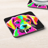 Neon Puppy Pop Art Getränkeuntersetzer (Linke Seite)