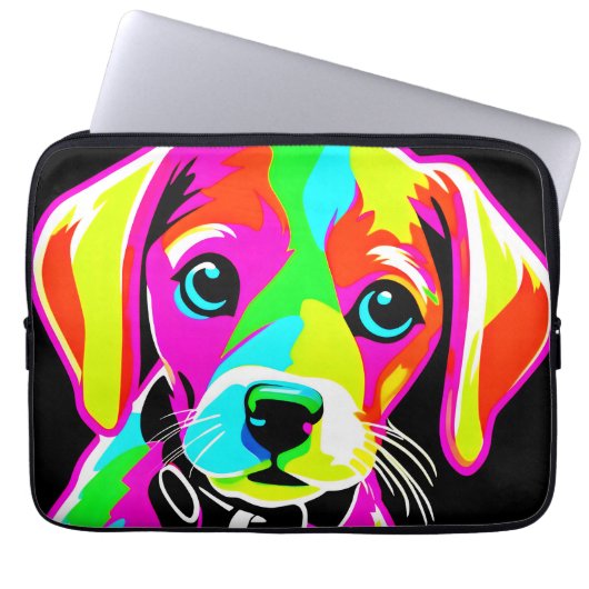 Neon Puppy Pop Art Laptopschutzhülle (Vorderseite)