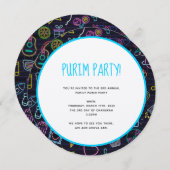 Neon Purim Einladung (Vorne/Hinten)