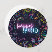 Neon Purim Feiertagskarte (Vorne/Hinten)