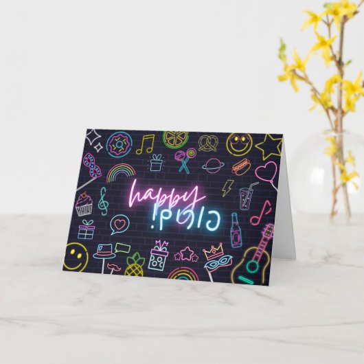 Neon Purim Karte (Gelbe Blume)