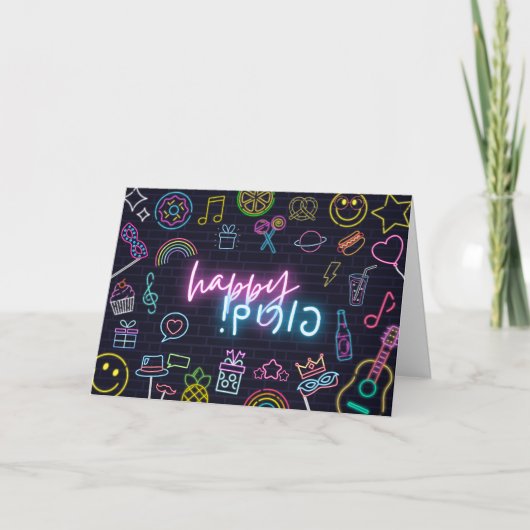 Neon Purim Karte (Vorderseite)