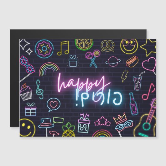 Neon Purim Magnetkarte (Vorne/Hinten)