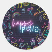 Neon Purim Runder Aufkleber (Vorderseite)