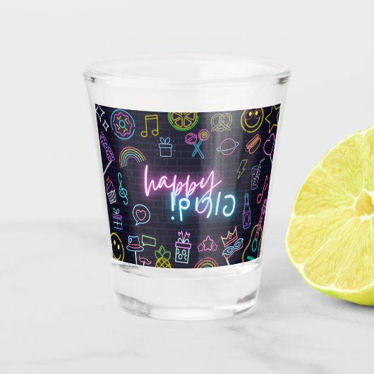 Neon Purim Schnapsglas (Vorderseite)