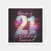 Neon Purple Disco Ball Music Notes 21st Birthday Serviette (Vorderseite)