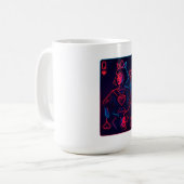 Neon Queen of Hearts — Retro-Futurist Synthwave Kaffeetasse (Vorderseite Links)