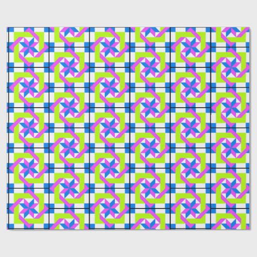 Neon Quilt Squares Geschenkpapier (Flach)