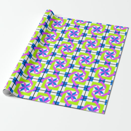 Neon Quilt Squares Geschenkpapier (Ungerollt)