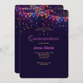 Neon Quinceañera Einladung (Vorne/Hinten)