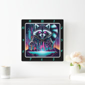 Neon Raccoon Skyline Puls Quadratische Wanduhr (Zuhause)