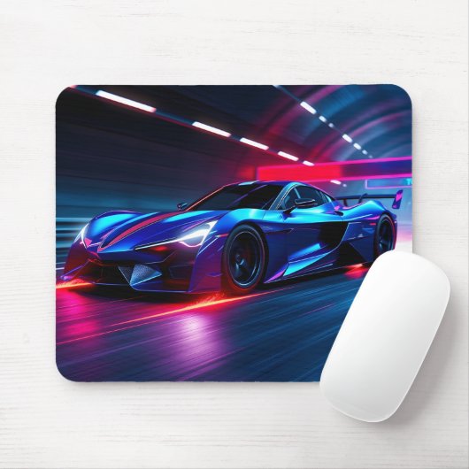 Neon Racer: Futuristisches Supercar in Cyberpunk C Mousepad (Mit Mouse)
