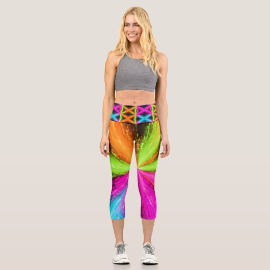 Neon Radial Burst Explosion Capri Leggings (Vorderseite)