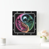 Neon Radiant Koi Gold Fish Quadratische Wanduhr (Zuhause)